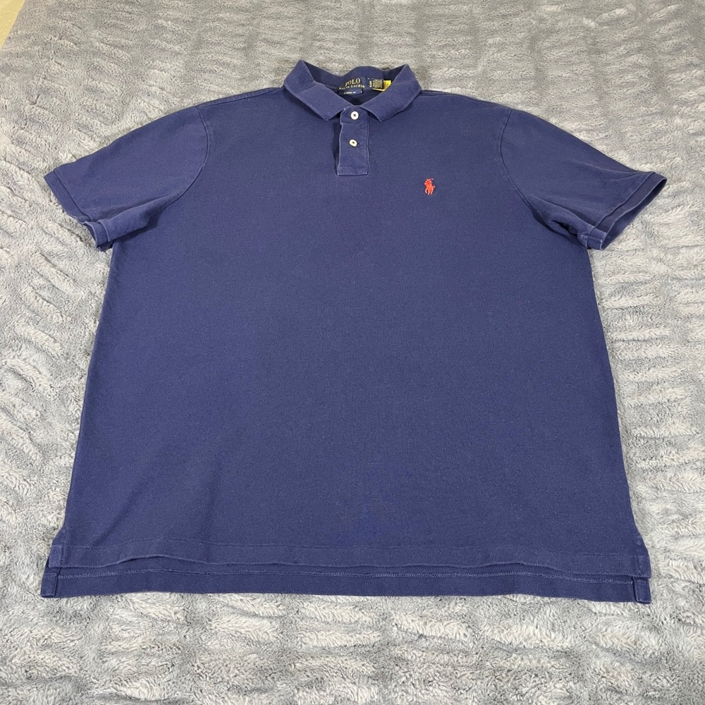 Polo Ralph Lauren XL Classic Fit Blue Short Sleeve Polo Shirt Red Pony *Stain